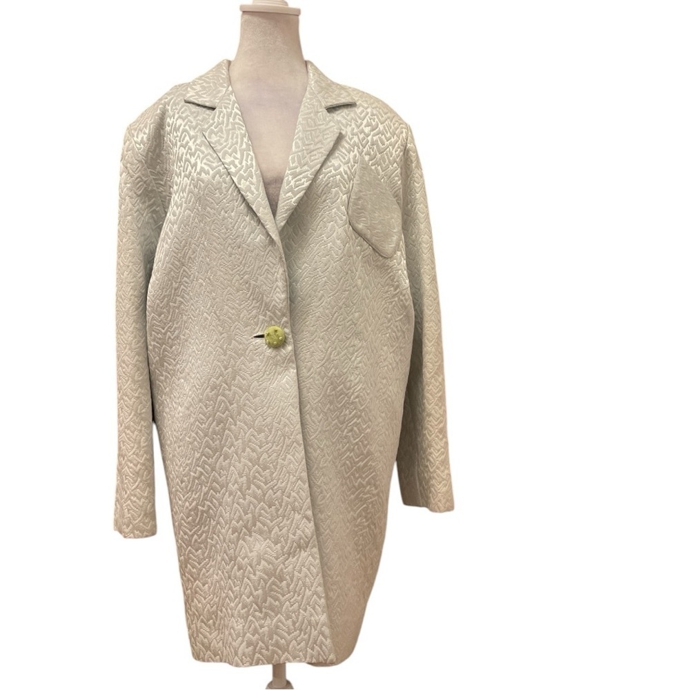 ELITE ORIGINAL sz 10 mint cream brocade 1 button long jacket pocket on chest